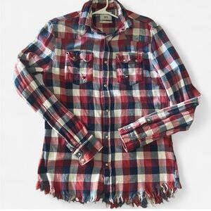 Original Denim 1975 Flannel Pearl Snaps Distressed Blanket Plaid Men’s Sz S